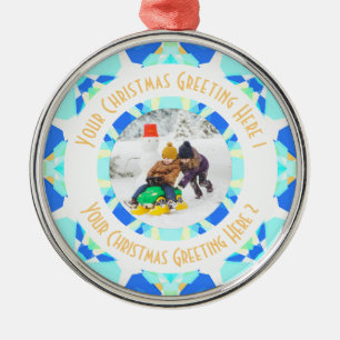 Custom Christmas Star Modern Blue Photo Greeting Metal Tree Decoration