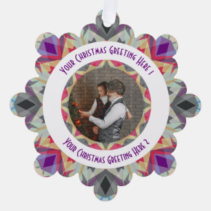 Custom Christmas Star Modern Grey Photo Greeting Tree Decoration Card