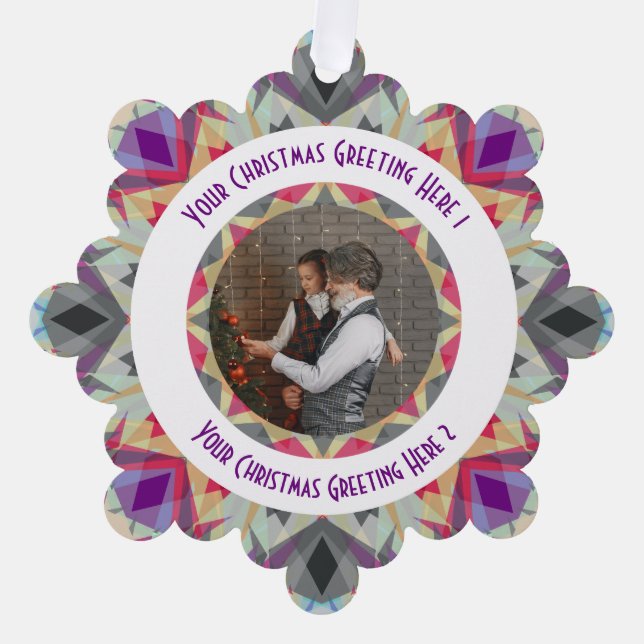 Custom Christmas Star Modern Grey Photo Greeting Tree Decoration Card (Front)