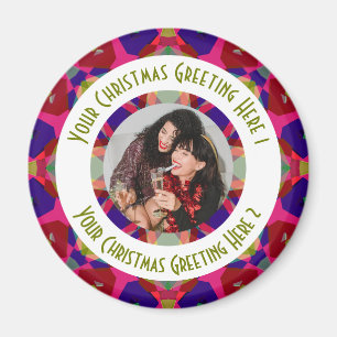 Custom Christmas Star Modern Pink Photo Greeting Magnet