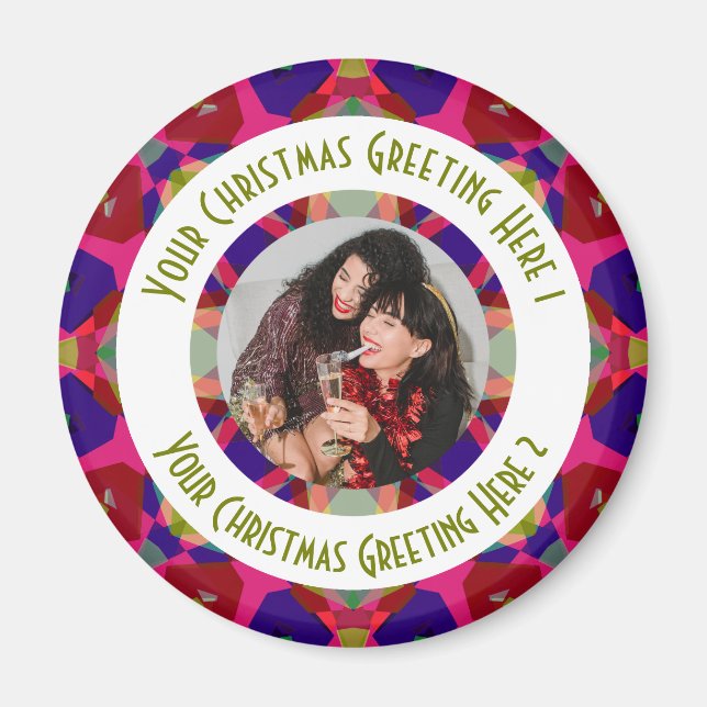 Custom Christmas Star Modern Pink Photo Greeting Magnet (Front)