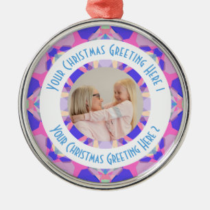Custom Christmas Star Modern Pink Photo Greeting Metal Tree Decoration