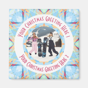 Custom Christmas Star Winter Blue Photo Greeting Magnet