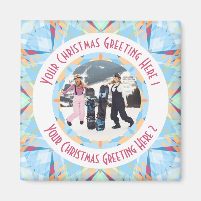 Custom Christmas Star Winter Blue Photo Greeting Magnet (Front)