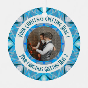 Custom Christmas Star Winter Blue Photo Greeting Metal Tree Decoration