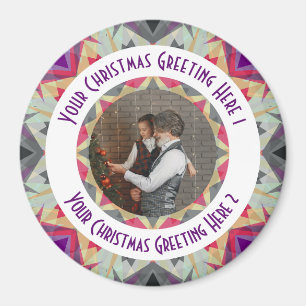 Custom Christmas Star Winter Gray Photo Greeting Magnet
