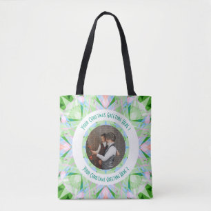 Custom Christmas Star Winter Green Photo Greeting Tote Bag