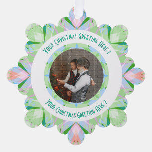 Custom Christmas Star Winter Green Photo Greeting Tree Decoration Card