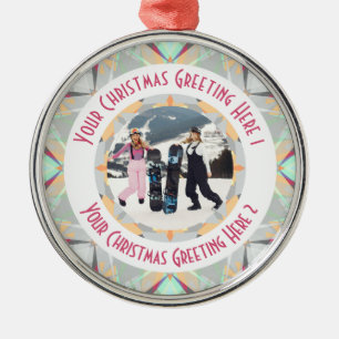 Custom Christmas Star Winter Grey Photo Greeting Metal Tree Decoration