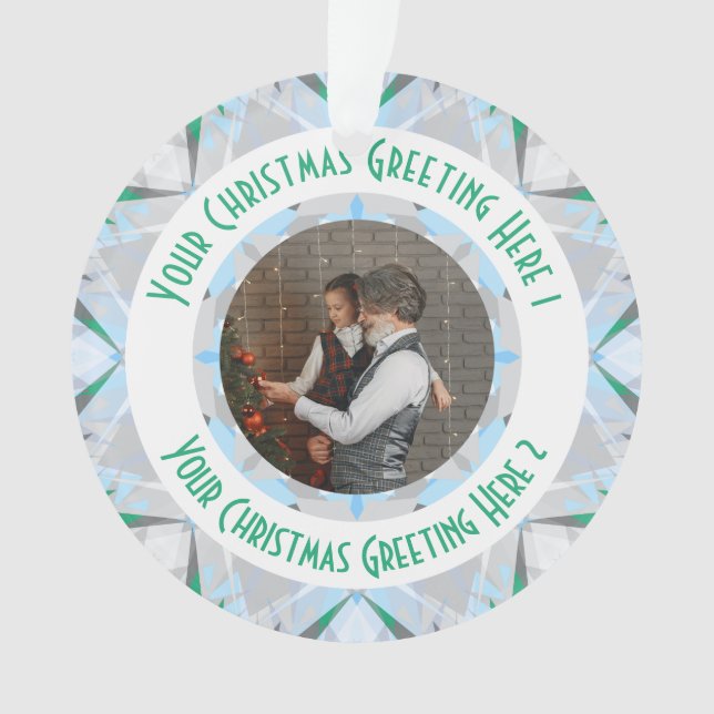 Custom Christmas Star Winter Grey Photo Greeting Ornament (Front)