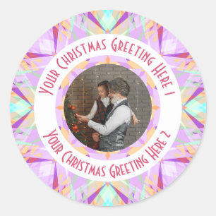 Custom Christmas Star Winter Purple Photo Greeting Classic Round Sticker