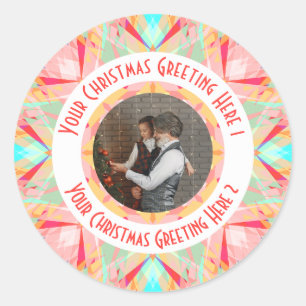 Custom Christmas Star Winter Red Photo Greeting Classic Round Sticker
