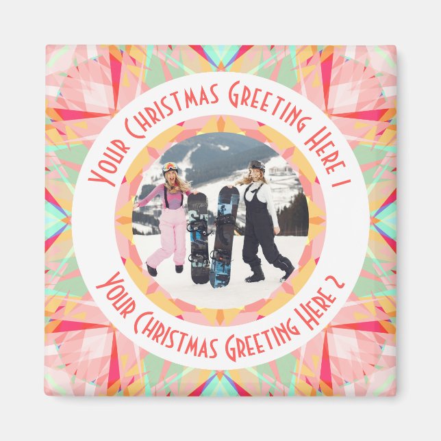 Custom Christmas Star Winter Red Photo Greeting Magnet (Front)