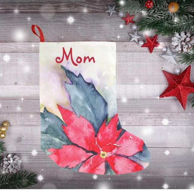 Custom Christmas Stocking - Pointcettia Red (Christmas Stocking For Mom Poinsettia Red)