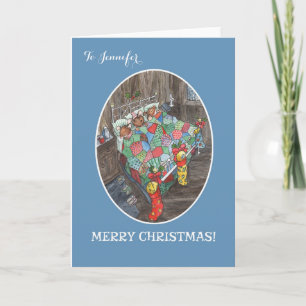 Custom Christmas Stockings Cute Wood-Mice Holiday Card