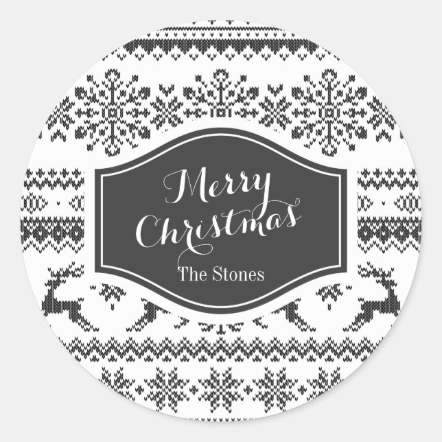 Custom Christmas sweater black fair isle pattern Classic Round Sticker (Front)
