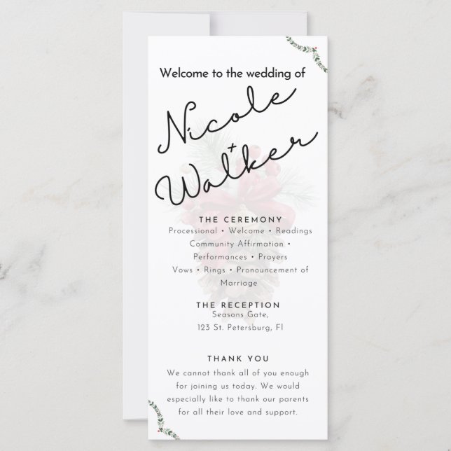 Custom Christmas theme wedding program (Front)