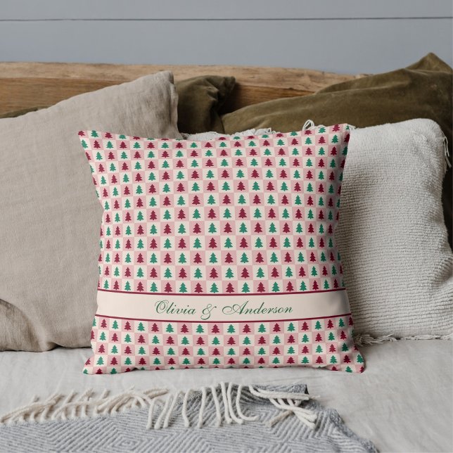 Custom Christmas Tree Burgundy Pine Green Pattern Cushion (Creator Uploaded)
