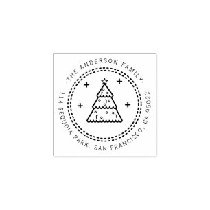 Custom Christmas Tree Family Name Return Address Rubber Stamp