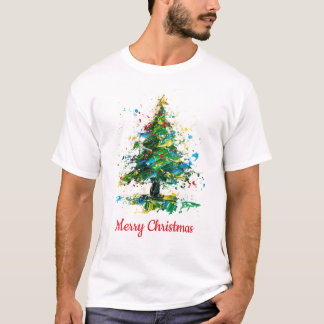 Custom Christmas Tree Oil Painting Style T-Shirt
