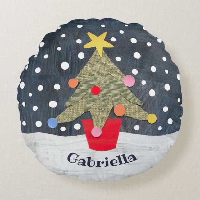 Custom Christmas Tree Round Cushion Throw Pillow (Front)