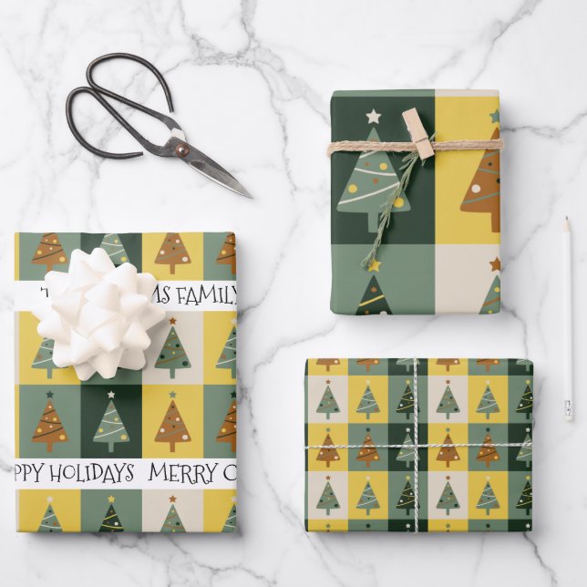 Custom Christmas Tree Sage Green Wrapping Paper Sheet (Front)
