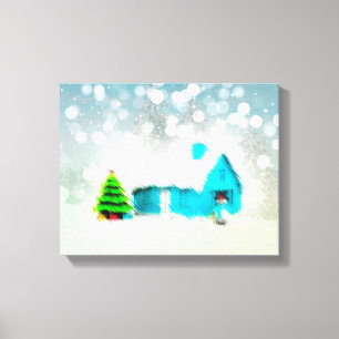 Custom Christmas Tree Snow Man House Canvas Print