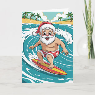 Custom Christmas Tropical Palm Tree Beach Surfing  Holiday Card