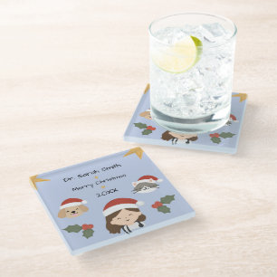 Custom Christmas Vet Friends Glass Coaster