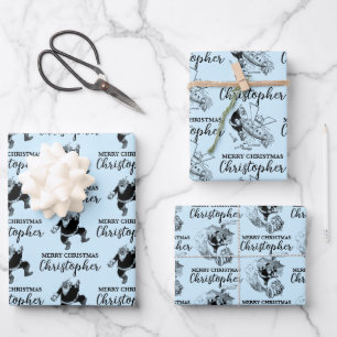 Custom Christmas Vintage Funny Santa Blue Wrapping Paper Sheet