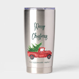 Custom Christmas Vintage Red Truck Holiday Insulated Tumbler