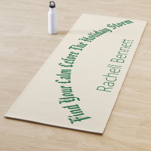 Custom Christmas Warm Cream Pine Green Script Name Yoga Mat