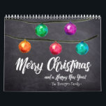 Custom Christmas Watercolor Monthly Photos Calendar<br><div class="desc">Watercolor Christmas ball ornaments and a beautiful script type adorn this design against a chalkboard background. Personalise with you family name and customise every month with your own photographs of choice.</div>