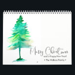 Custom Christmas Watercolor Pine Personal Photos Calendar<br><div class="desc">Watercolor Christmas Pine tree and a beautiful script type is used on this design. Personalise with you family name and customise every month with your own photographs of choice. Find the other pieces to this collection to complete the package.</div>