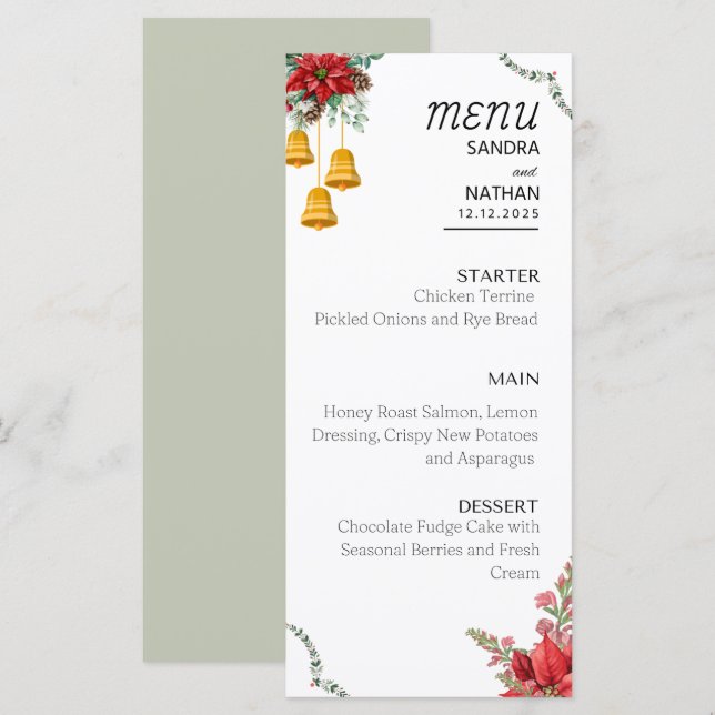 Custom Christmas wedding menu (Front/Back)