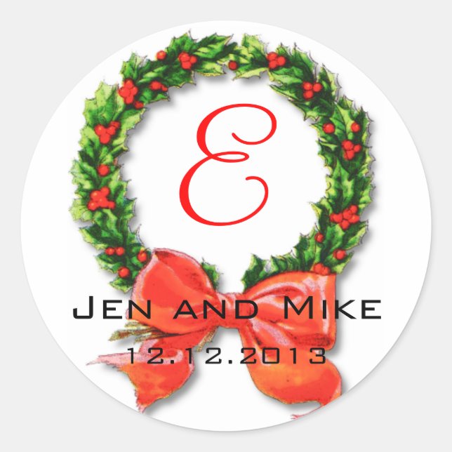 Custom Christmas Wedding Monogram E Sticker (Front)