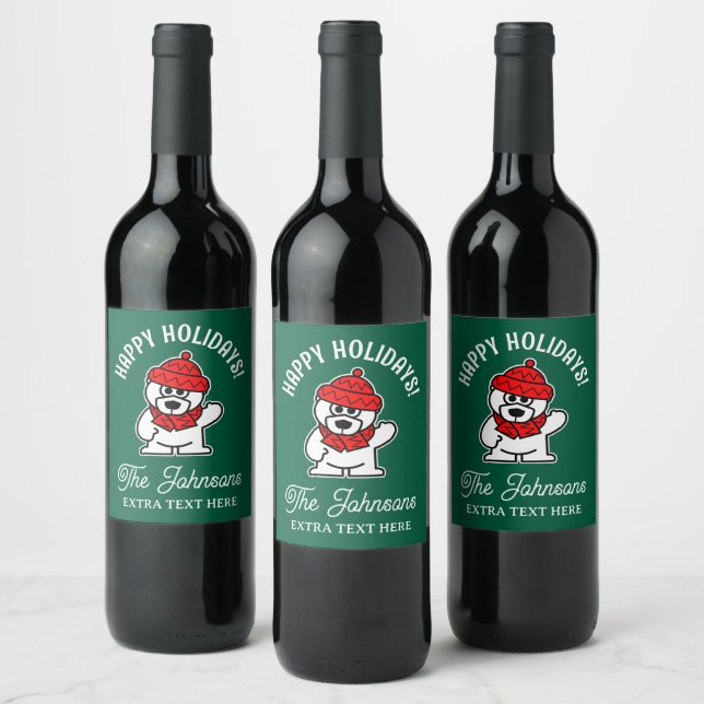Custom Christmas wine bottle labels with cute bear (Bottles)