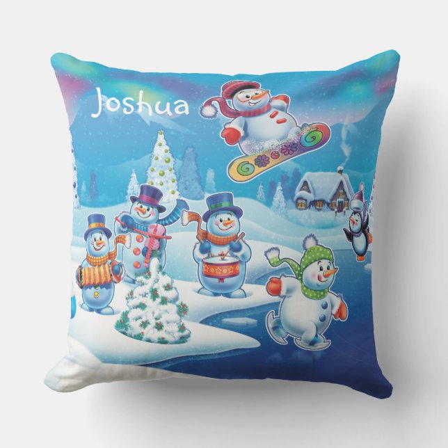 Custom Christmas winter wonderland snowmen cushion (Front)