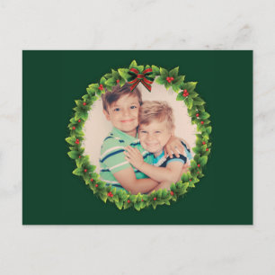 Custom Christmas Wreath Add Your Own Photo Family Holiday Postcard