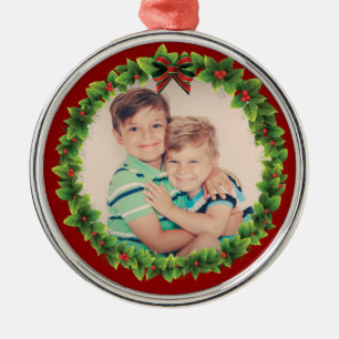 Custom Christmas Wreath Add Your Own Photo Red Metal Tree Decoration