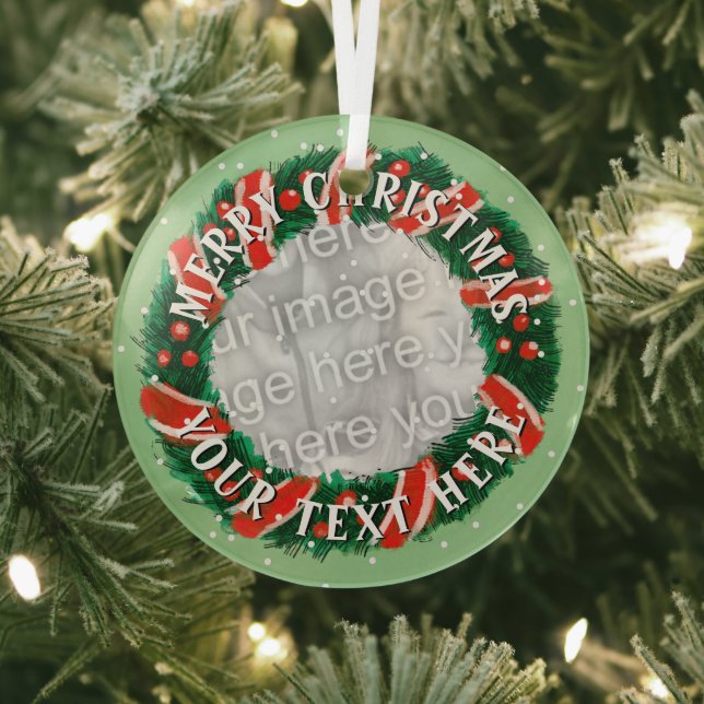 Custom Christmas wreath border custom photo Glass  Glass Tree Decoration (Insitu)