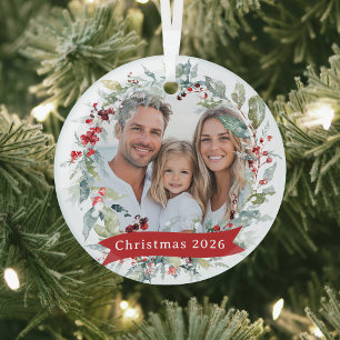 Custom Christmas Wreath Family Photo Year Glass Tree Decoration
