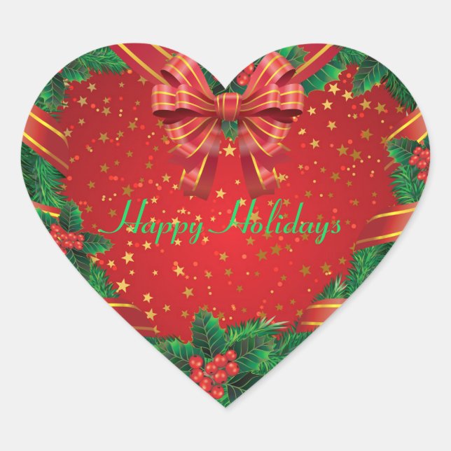 Custom Christmas Wreath Heart Sticker (Front)