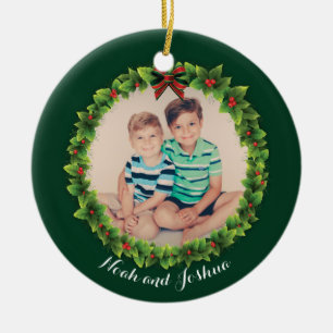 Custom Christmas Wreath Photo Cute Personalized Ceramic Tree Decoration