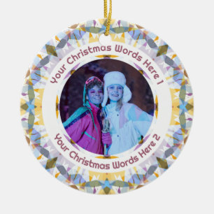 Custom Christmas Yellow Purple Family Photo Gift Ceramic Tree Decoration