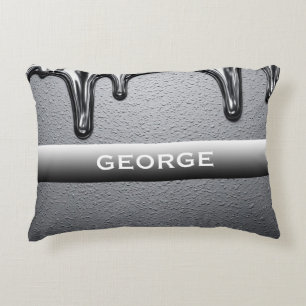 Custom Chrome Dripping Name Glossy Silver Minimal  Decorative Cushion