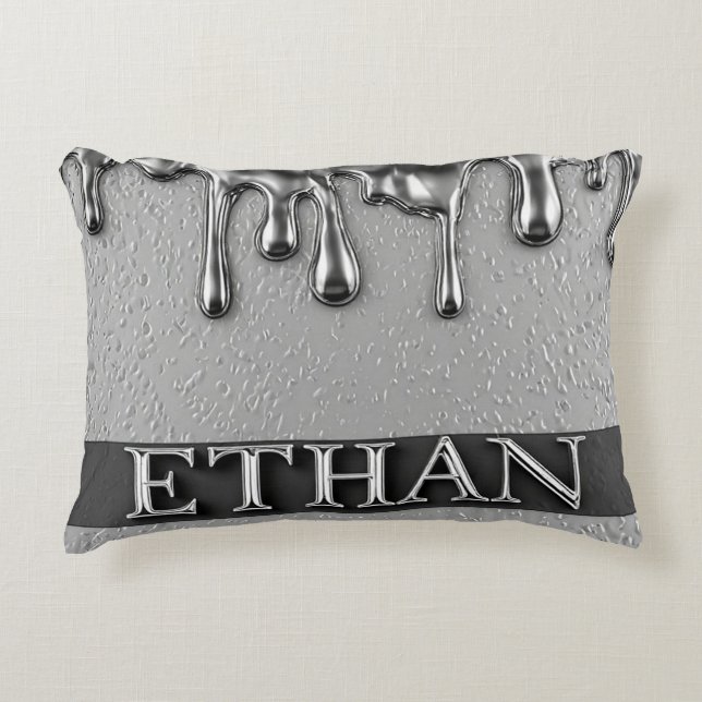 Custom Chrome Name Metallic Dripping Effect Luxury Decorative Cushion (Front)