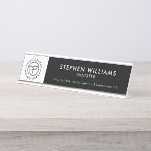 Custom Church Logo Minister Verse Black and White Desk Name Plate
