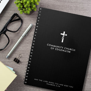  Custom Church Sermon Modern Cross Black Faith Notebook