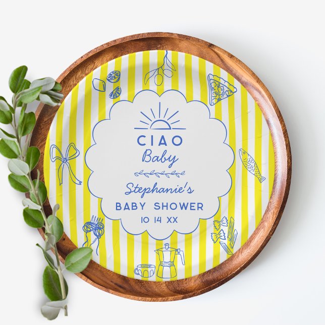 Custom Ciao Baby Italian Themed Baby Shower Decor Paper Plate (Creator Uploaded)